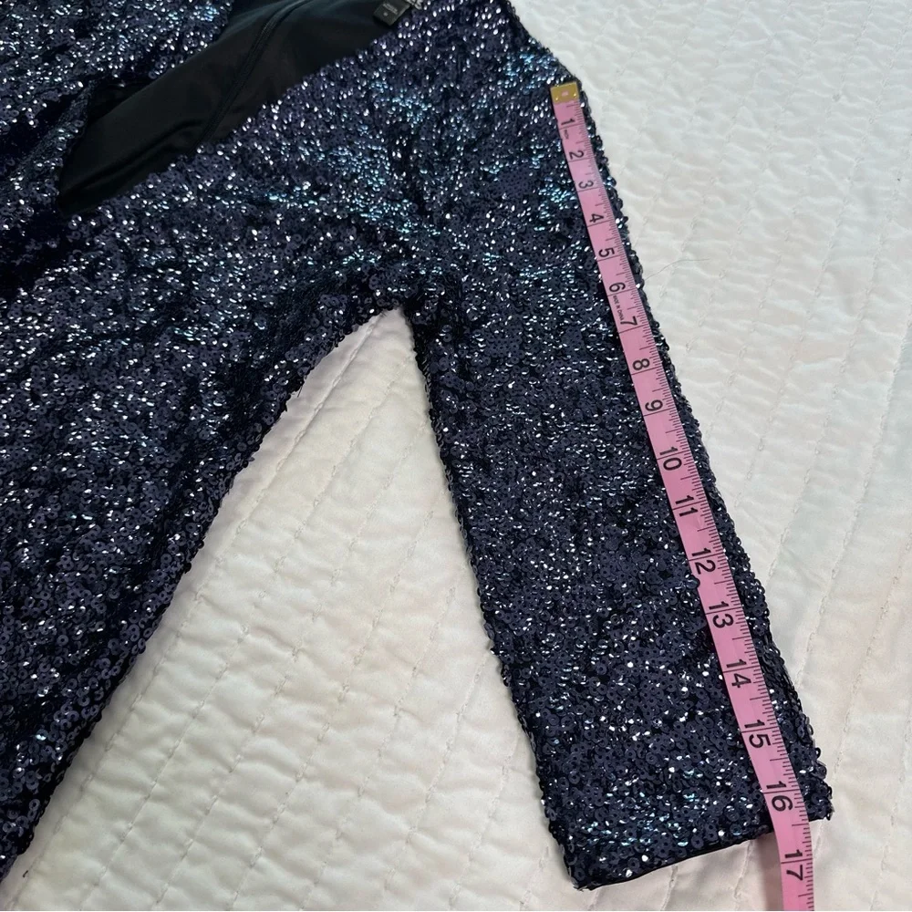 Express Blue Deep V-Neck Surplice Sequin Party Mini Dress - Picture 13 of 16